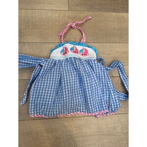 LIL CACTUS BLUE PLAID BABY GIRLS DRESS 12-18 MONTHS SMOCKED SAIL BOATS